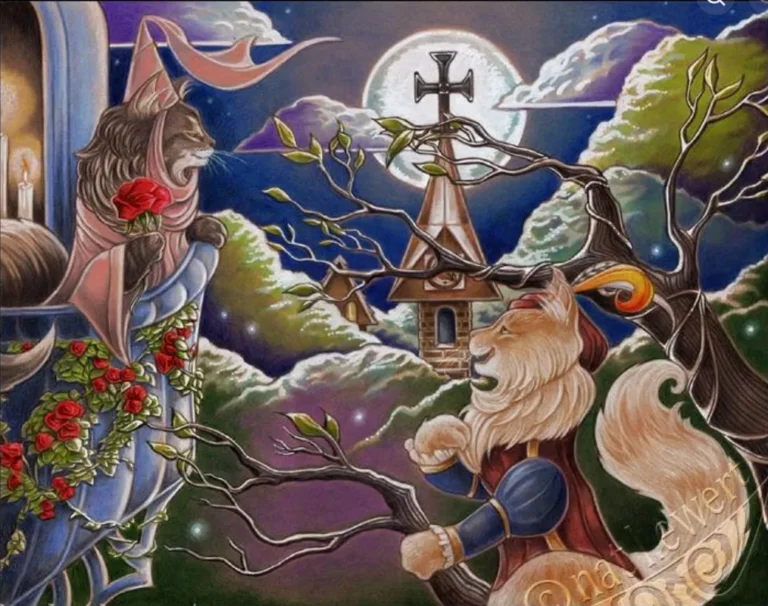 Maine coon cats gothic castle art